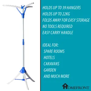 Homefront Clothes Rail Airer Drier, Portable Clothes Horse Hanger Rotary Tripod Design, Folds Flat for Storage, Easy Setup