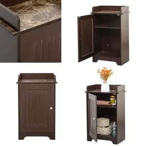 Bathroom Storage Floor Cabinet Wooden Brown Door Cupboard Shelves Organiser Unit