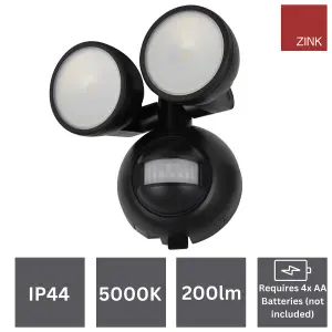 LED Twin Spotlight with 10m PIR - Wall Mounted & Battery Operated