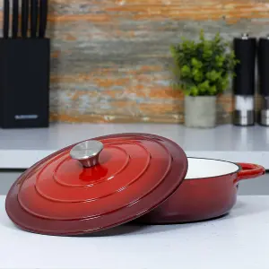 Blackmoor 67619 28cm Red Cast Iron Low Casserole Dish With Lid