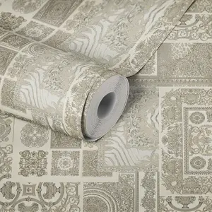 Versace Decoupage Baroque Wallpaper - Silver and White - 37048-5 - 10m x 70cm