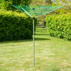 KCT 3 Arm Outdoor Rotary Washing Clothes Line - 30m Drying Area - With Ground Spike and Protective Cover