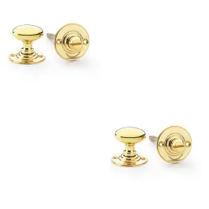 2 PACK - Traditional Oval Thumbturn & Release Lock - Polished Brass - Bathroom Door WC