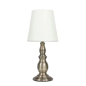 ValueLights Sienna Traditional Antique Brass Touch Table Lamp with Cream Shade