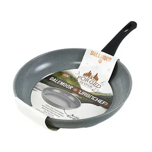 URBN-CHEF 4pcs Carbon Steel Marble Grey Non Stick Casserole Pots, Grill & Frying Pan Cookware