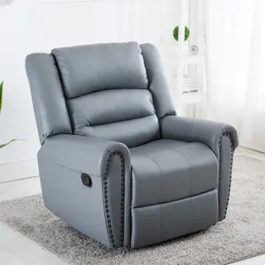 Denver Bonded Leather Recliner Armchair w Stud Sofa Home Lounge Chair Reclining (Grey)