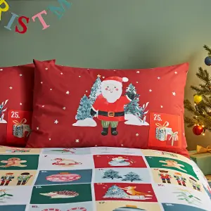 Catherine Lansfield Christmas Advent Calendar Reversible Double Duvet Cover Set with Pillowcases Red