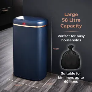 Cavaletto Steel Open Rubbish Bin - 58L Midnight Blue / Rose Gold