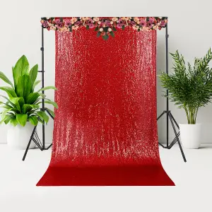 4ft x 7ft Sequin Backdrop Photography Background Shiny Fabric Glitter Curtain Backdrop, Red