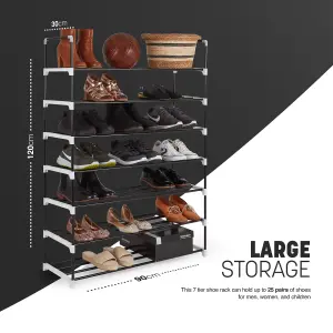 KEPLIN 7 Tier Metal Shoe Rack - Black