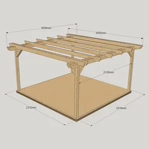 Double Garden Pergola and Decking Kit - Wood - L300 x W300 cm - Rustic Brown