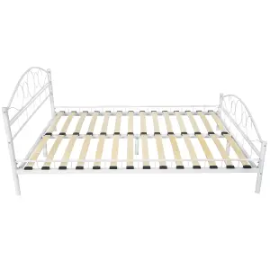 Metal bed frame Art with slatted base - white/white