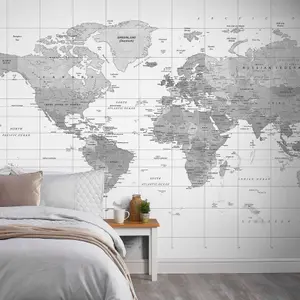 Grandeco World Map 7 panel Textured Mural,  2.8 x 3.71m, White