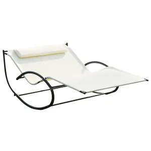 Outsunny Hammock Chair Sun Bed Rock Seat w/ Metal Texteline W/ Pillow Cream