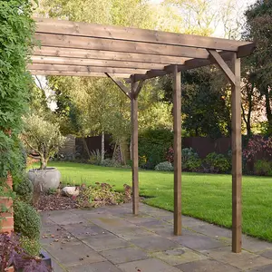 Wall Mounted Garden Pergola 3 Posts - Wood - L300 x W480 x H270 cm - Rustic Brown