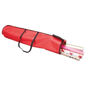 Wrapping Paper Storage Bag - Red Gift Wrap Organiser with Zip & Carry Handles, Protects Christmas & Birthday Paper, Bows, Tags