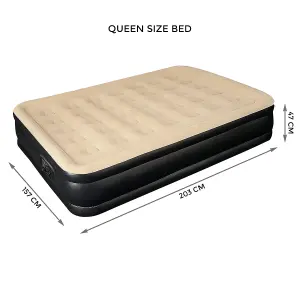 Inflatable High-Raised Queen Air Bed Mattress with Built-In Electric Pump