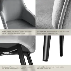 Chair Marilyn - with armrests, padded, velvet look, black steel legs - grey/black