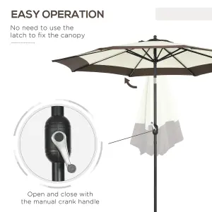 Outsunny 2.7m Garden Parasol Umbrella with 8 Metal Ribs, Tilt and Crank, Coffee