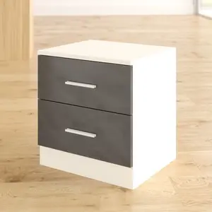 Eva 2 Drawer Bedside Table Matte White/Gloss Grey