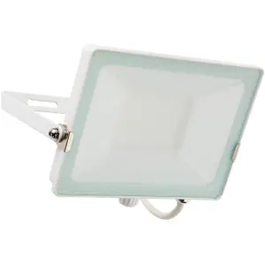 Outdoor IP65 Waterproof Floodlight - 50W Cool White LED - Matt White Aluminium