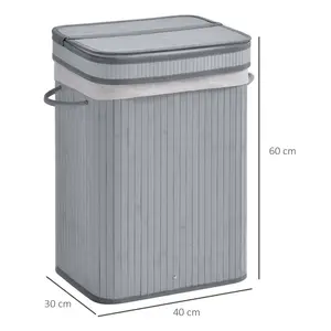 Salinas Bamboo Laundry Hamper with Handles Grey / 60 H cm x 30 W cm x 40 D cm