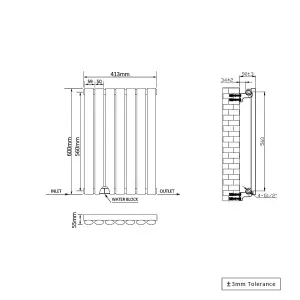 Right Radiators 600x413mm Horizontal Single Oval Column Designer Radiator Anthracite