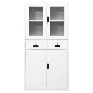 Berkfield Office Cabinet White 90x40x180 cm Steel and Tempered Glass