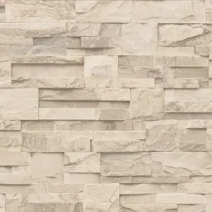 Muriva Cream Slate Brick effect Embossed Wallpaper