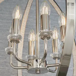 Hilton Bright Nickel with Clear Faceted Acrylic and Clear Crystal Glass Timeless Style 6 Light Ceiling Pendant