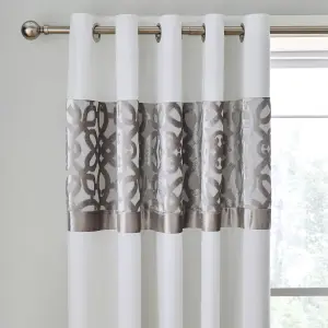 Catherine Lansfield Lattice Cut Velvet 66x72 Inch Eyelet Curtains Two Panels Natural