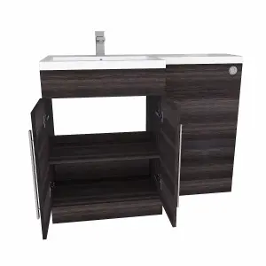 SunDaze 1100mm Charcoal Bathroom Combined Furniture L-Shape Vanity Unit Left Handed Basin Sink