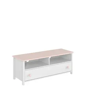 Modern Luna TV Cabinet in White Matt & Pink - Stylish Media Console with Storage (H)460mm (W)1200mm (D)420mm