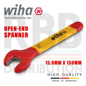 Wiha Spanner Wrench 15mm VDE Electricians Single Insulated Open End 43035