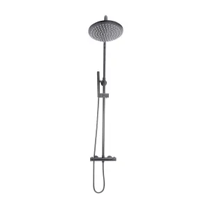 Gun Metal Thermostatic Rigid Riser Shower Kit Diamond Cut Handles Premium Brassware