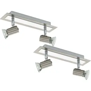 2 PACK Wall 2 Spot Lights Colour Satin Nickel Chrome Plated GU10 2x5W Included