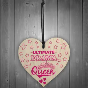 Red Ocean Ultimate Drama Queen Novelty Wooden Hanging Heart Plaque