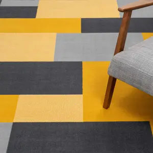 Ochre Grey Block Geometric Living Room Rug 120x170cm