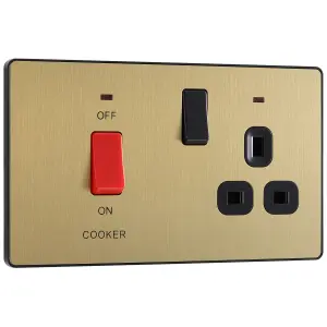 British General Screwless Matt Gold Cooker switch & socket with neon & Black inserts