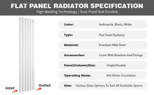 Designer Flat Panel Single Radiator 1800x680 White by MCC