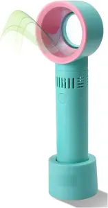 360 Degree Bladeless Fan Hand Held Desktop Mini Portable USB Rechargeable Green / Pink