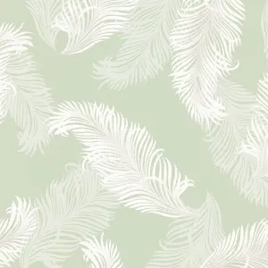 Hoopla Walls Sage Green Feathers Smooth Matt Wallpaper