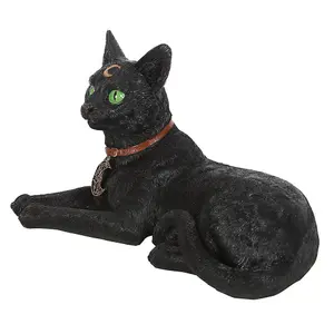 Something Different Laying Black Cat Figurine Black/Green (One Size)