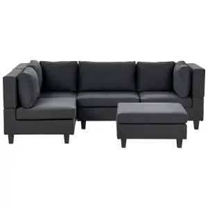 Corner Sofa with Ottoman UNSTAD Black Fabric Right Hand