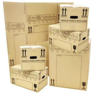 10 x Giant Cardboard Storage Packing Moving House Boxes with Carry Handles and Room List 52cm x 52cm x 40cm