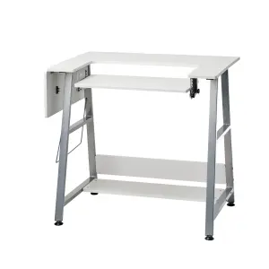 Sewing Online Small Sewing Table White with Silver Legs with Adjustable Platform