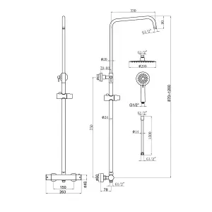 Valletta Thermostatic Shower Kit with Fixed Head & Handset - Brushed Gold