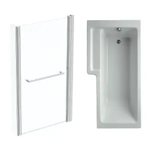 Ideal Standard Tempo Cube White L-shaped Left-handed Shower Bath, panel & screen set (L)1695mm