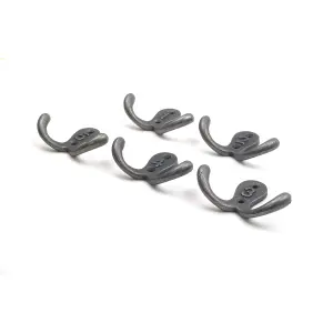 Oakcrafts - Antique Cast Iron Twin Robe Hooks Numbered 1 to 5 - Pack of 5 Hooks