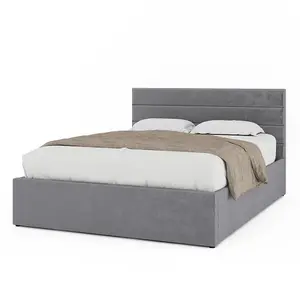 Chettle Grey Plush Velvet Ottoman Bed King Size Frame 5ft